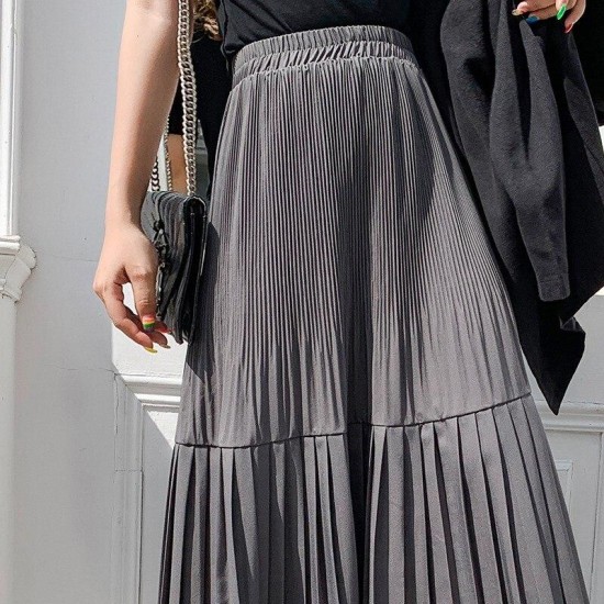 Elegant Solid Color Vintage High Waist Pleated Chic Skirt Elegant Solid Color Vintage High Waist Pleated Chic Skirt