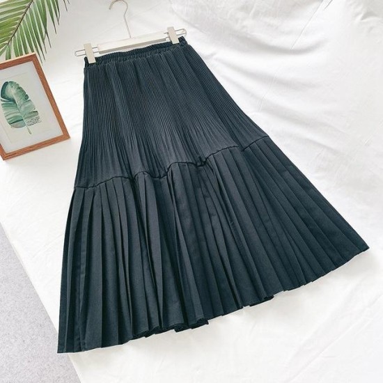 Elegant Solid Color Vintage High Waist Pleated Chic Skirt Elegant Solid Color Vintage High Waist Pleated Chic Skirt