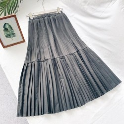 Elegant Solid Color Vintage High Waist Pleated Chic Skirt