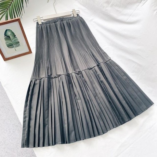 Elegant Solid Color Vintage High Waist Pleated Chic Skirt Elegant Solid Color Vintage High Waist Pleated Chic Skirt