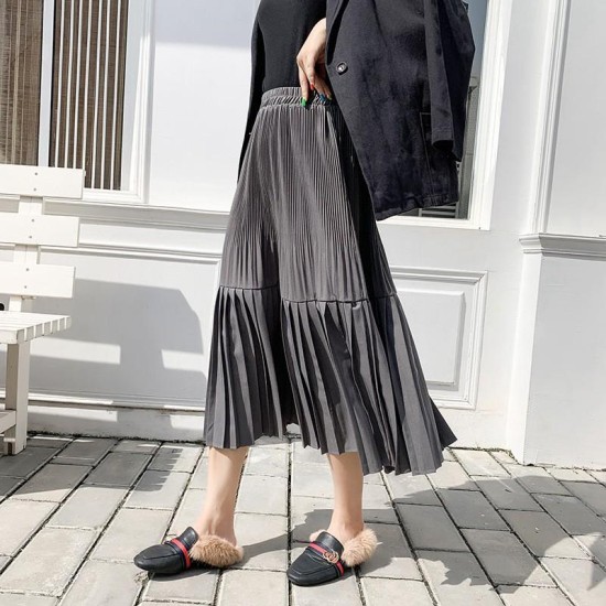 Elegant Solid Color Vintage High Waist Pleated Chic Skirt Elegant Solid Color Vintage High Waist Pleated Chic Skirt