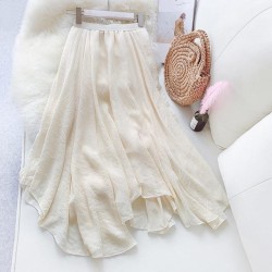 Elegant Solid Color Pleated Midi Skirt