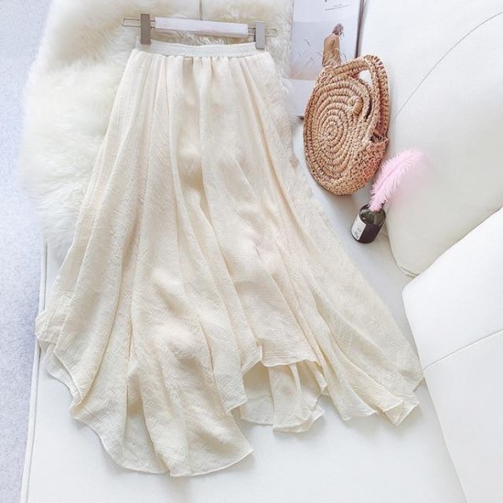 Elegant Solid Color Pleated Midi Skirt Elegant Solid Color Pleated Midi Skirt