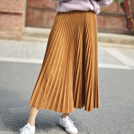 Elegant Suede Pleated Midi Skirt Elegant Suede Pleated Midi Skirt