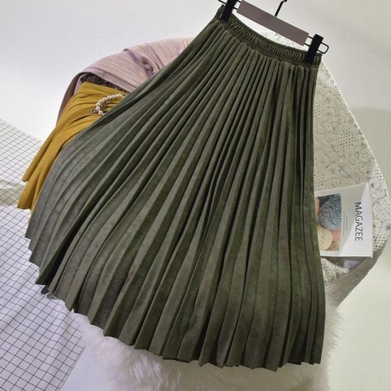 Elegant Suede Pleated Midi Skirt Elegant Suede Pleated Midi Skirt