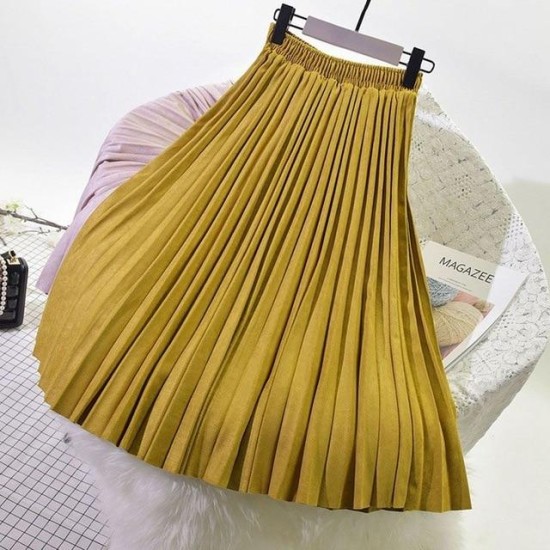 Elegant Suede Pleated Midi Skirt Elegant Suede Pleated Midi Skirt