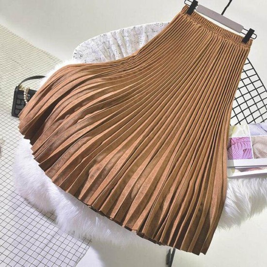 Elegant Suede Pleated Midi Skirt Elegant Suede Pleated Midi Skirt