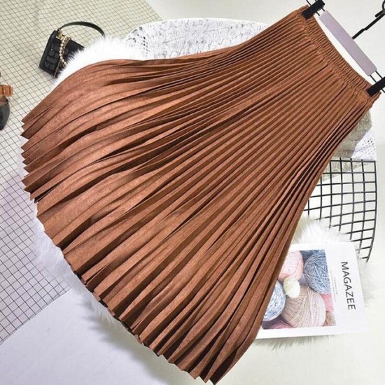 Elegant Suede Pleated Midi Skirt Elegant Suede Pleated Midi Skirt