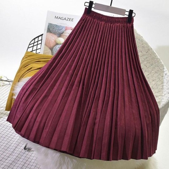 Elegant Suede Pleated Midi Skirt Elegant Suede Pleated Midi Skirt