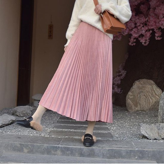 Elegant Suede Pleated Midi Skirt Elegant Suede Pleated Midi Skirt