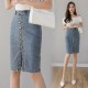 Denim Sheath Wrap Single-Breasted High Waist Pencil Midi Skirt Denim Sheath Wrap Single-Breasted High Waist Pencil Midi Skirt