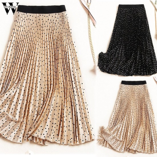 Fashion Boho Elastic Waist Pleated Vintage Solid Slim Casual Long Skirt Fashion Boho Elastic Waist Pleated Vintage Solid Slim Casual Long Skirt