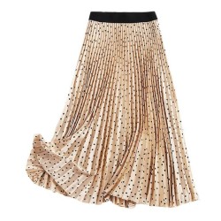 Fashion Boho Elastic Waist Pleated Vintage Solid  Slim Casual Long Skirt