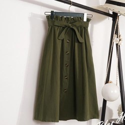 Button High Waist Female Pleated School Skirt