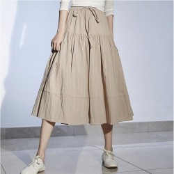 Elegant Vertical Stripes Lace-up A-Line Midi Skirt
