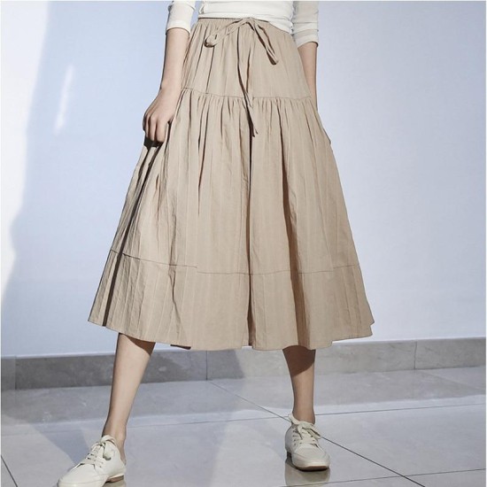 Elegant Vertical Stripes Lace-up A-Line Midi Skirt Elegant Vertical Stripes Lace-up A-Line Midi Skirt