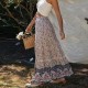 Elastic waist maxi skirt loose casual vintage beige floral print Elastic waist maxi skirt loose casual vintage beige floral print