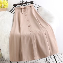 Fashion Elastic High Waist Single Breasted Bowknot Pleated Mid-Skirt