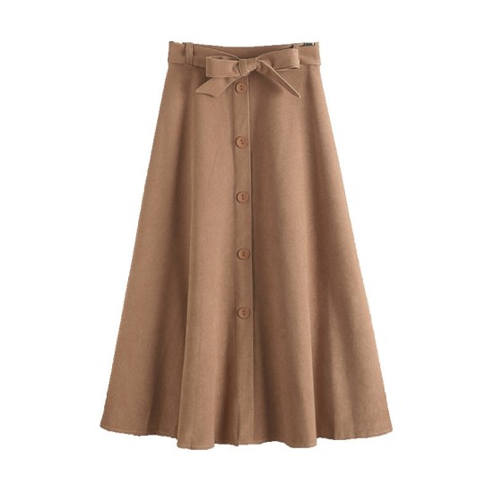 Fashion Elastic High Waist Single Breasted Bowknot Pleated Mid-Skirt Fashion Elastic High Waist Single Breasted Bowknot Pleated Mid-Skirt
