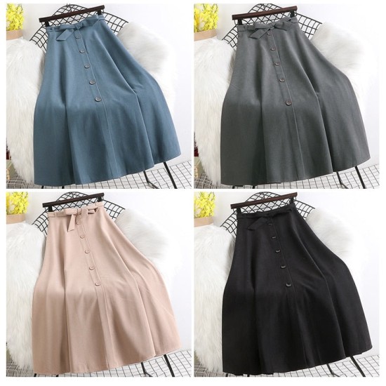 Fashion Elastic High Waist Single Breasted Bowknot Pleated Mid-Skirt Fashion Elastic High Waist Single Breasted Bowknot Pleated Mid-Skirt