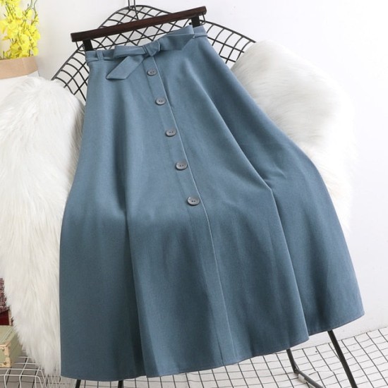 Fashion Elastic High Waist Single Breasted Bowknot Pleated Mid-Skirt Fashion Elastic High Waist Single Breasted Bowknot Pleated Mid-Skirt