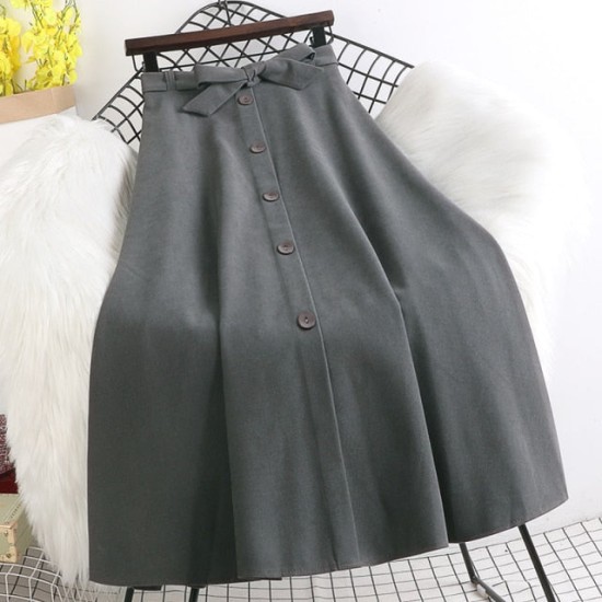 Fashion Elastic High Waist Single Breasted Bowknot Pleated Mid-Skirt Fashion Elastic High Waist Single Breasted Bowknot Pleated Mid-Skirt