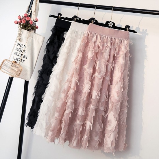 Fashion Tassels Skirts Thin A-line Feathers Empire Solid Fashion Tassels Skirts Thin A-line Feathers Empire Solid