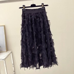 Fashion Tassels Skirts Thin A-line Feathers Empire Solid