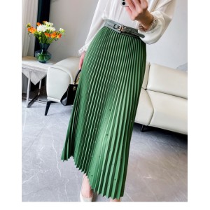 Fashion Diamond Beaded Satin Midi Long Pleated Skirt Women Style High Waist