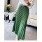 Fashion Diamond Beaded Satin Midi Long Pleated Skirt Women Style High Waist