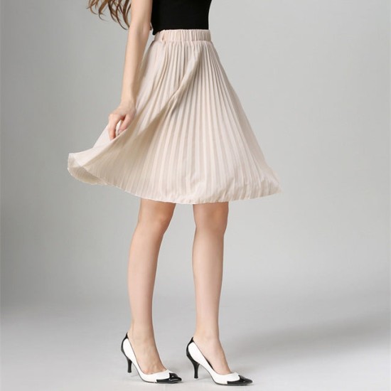 High Waist Pleated Solid Color Chiffon Vintage Skirt High Waist Pleated Solid Color Chiffon Vintage Skirt