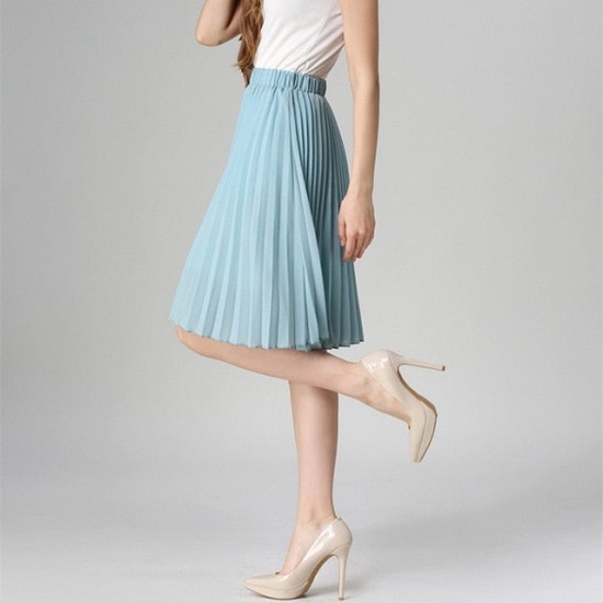 High Waist Pleated Solid Color Chiffon Vintage Skirt High Waist Pleated Solid Color Chiffon Vintage Skirt