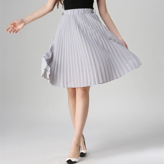 High Waist Pleated Solid Color Chiffon Vintage Skirt High Waist Pleated Solid Color Chiffon Vintage Skirt