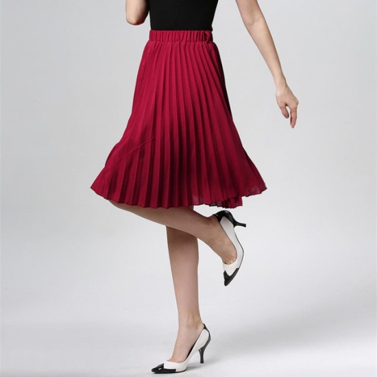 High Waist Pleated Solid Color Chiffon Vintage Skirt High Waist Pleated Solid Color Chiffon Vintage Skirt