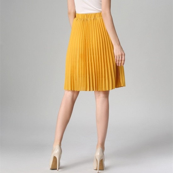 High Waist Pleated Solid Color Chiffon Vintage Skirt High Waist Pleated Solid Color Chiffon Vintage Skirt