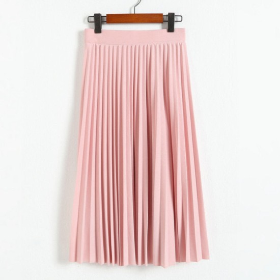 Fashion High Waist Pleated Solid Color Half Length Elastic Skirt Fashion High Waist Pleated Solid Color Half Length Elastic Skirt