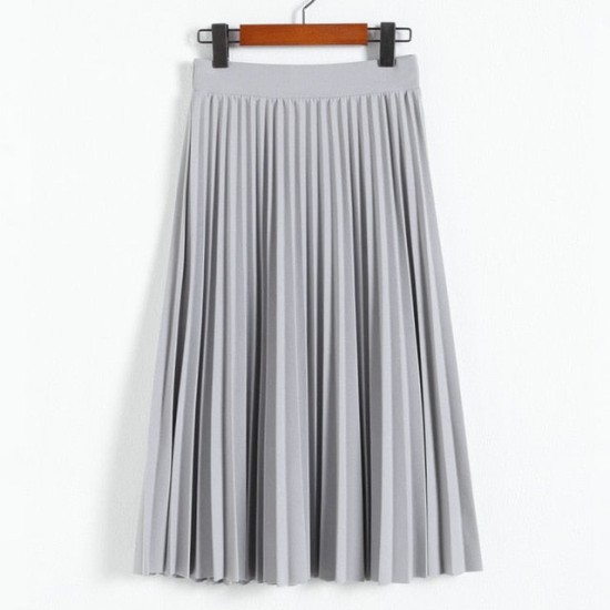 Fashion High Waist Pleated Solid Color Half Length Elastic Skirt Fashion High Waist Pleated Solid Color Half Length Elastic Skirt