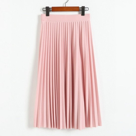 Fashion High Waist Pleated Solid Color Half Length Elastic Skirt Fashion High Waist Pleated Solid Color Half Length Elastic Skirt