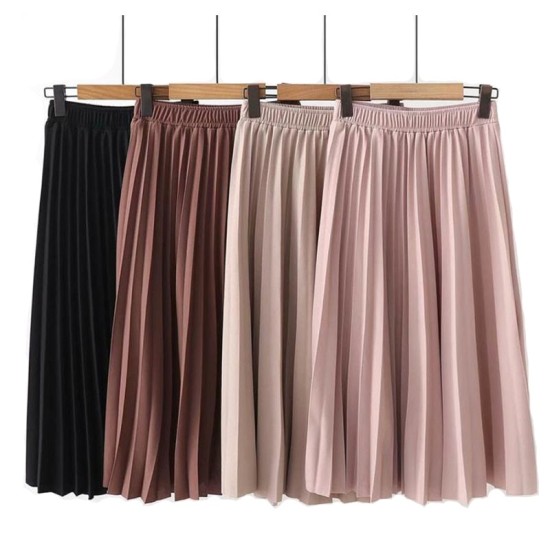 High Waist Solid Color Pleated Causal Midi Skirt High Waist Solid Color Pleated Causal Midi Skirt