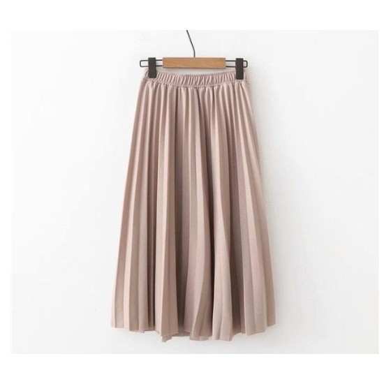 High Waist Solid Color Pleated Causal Midi Skirt High Waist Solid Color Pleated Causal Midi Skirt