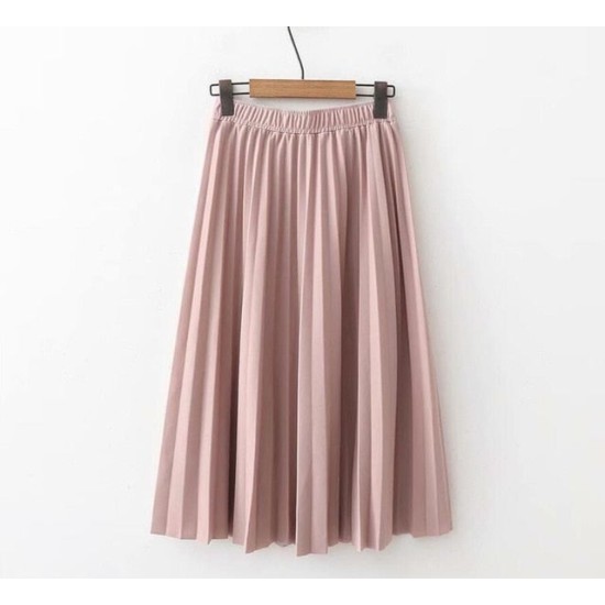 High Waist Solid Color Pleated Causal Midi Skirt High Waist Solid Color Pleated Causal Midi Skirt