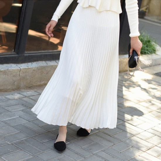 Casual Chiffon Flared High Waist Long Skirts Casual Chiffon Flared High Waist Long Skirts