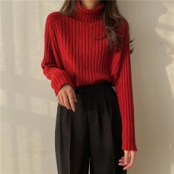 Turtleneck Women Colors Pullover Casual Loose Knit Long Sweaters