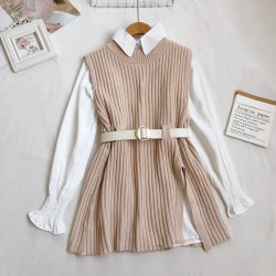 Vest Sweater Women White Shirts Knitted Vest Two-piece Set