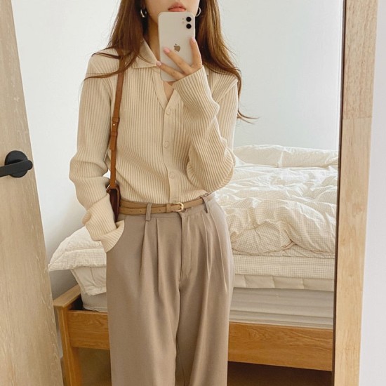 Casual Sweater V Neck Button Up Cardigan Loose Vintage Knitted Casual Sweater V Neck Button Up Cardigan Loose Vintage Knitted