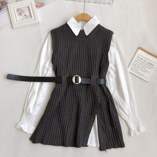 Vest Sweater Women White Shirts Knitted Vest Two-piece Set Vest Sweater Women White Shirts Knitted Vest Two-piece Set