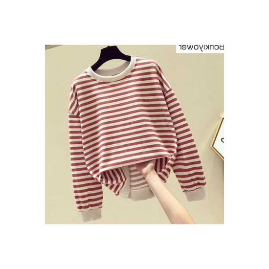 Women's Cotton Stripe Sweatshirt Long Sleeve Slim Pullover Women's Cotton Stripe Sweatshirt Long Sleeve Slim Pullover