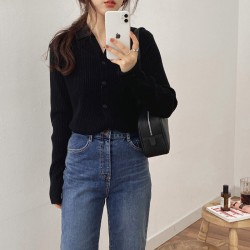 Casual Sweater V Neck Button Up Cardigan Loose Vintage Knitted