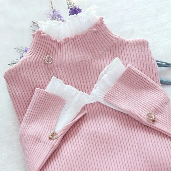 Patchwork Warm Sweater Women Elegant Long Sleeve Slim Turtleneck Knitted Patchwork Warm Sweater Women Elegant Long Sleeve Slim Turtleneck Knitted