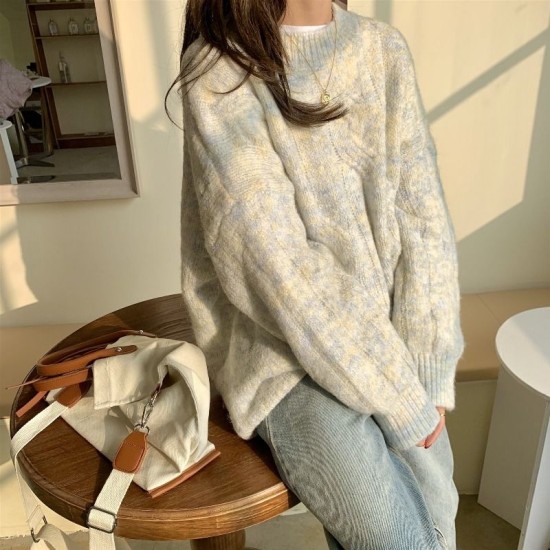 Fashion Twist Striped Sweater Women Retro Pullover Loose Fashion Twist Striped Sweater Women Retro Pullover Loose